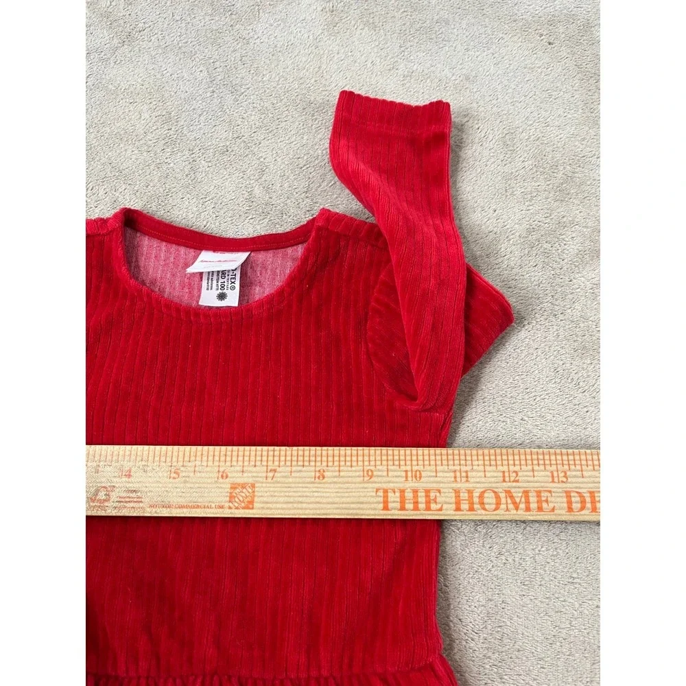 Hanna Andersson Velour Ribbed Ruffle Peplum Long Sleeve Girls 2T Red Top EUC